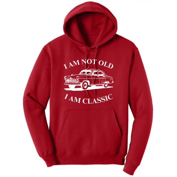 I Am Not Old I Am Classic Printed Hoodie Vintage Car Polycotton Pullover Hooded Sweatshirt (Red, Large)