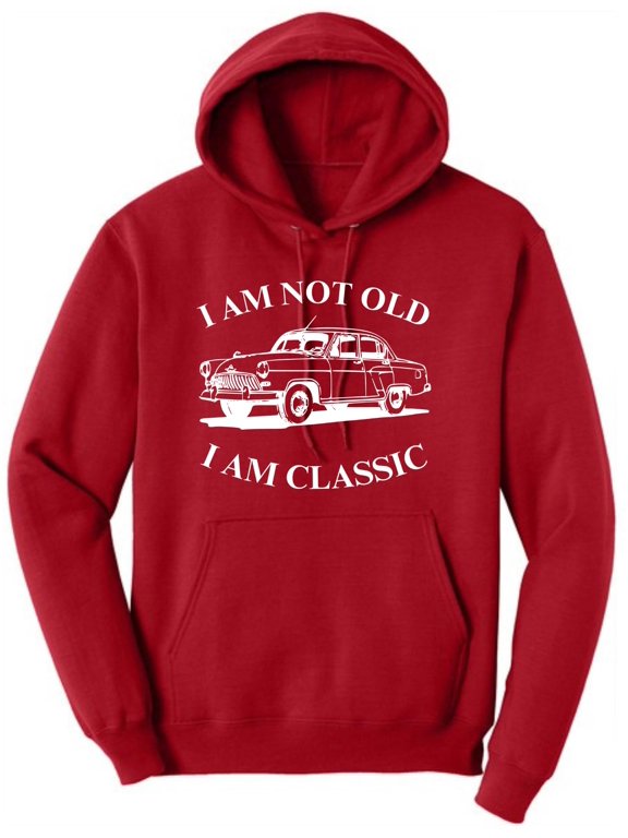 I Am Not Old I Am Classic Printed Hoodie Vintage Car Polycotton Pullover Hooded Sweatshirt (Red, Small)