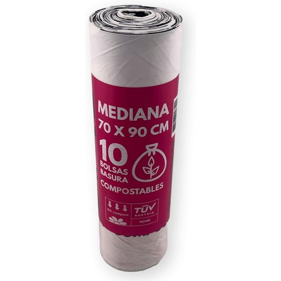 I Am Not Plastic PL148010 Medium Garbage Bags, 10 Bags per Roll, White; 70 x 90 cms (27.5" x 35.4"); Backyard Compostable; Plastic-free