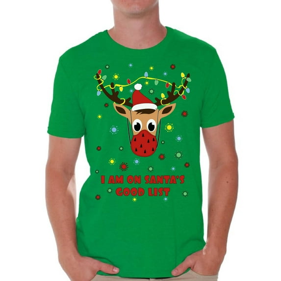 I Am On Santa's Good List Deer Wearing Mask 2020 - Funny Christmas Shirt - Happy Holiday Xmas Tshirt Gift For Men