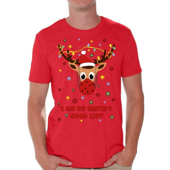 I Am On Santa's Good List Deer Wearing Mask 2020 - Funny Christmas Shirt - Happy Holiday Xmas Tshirt Gift For Men