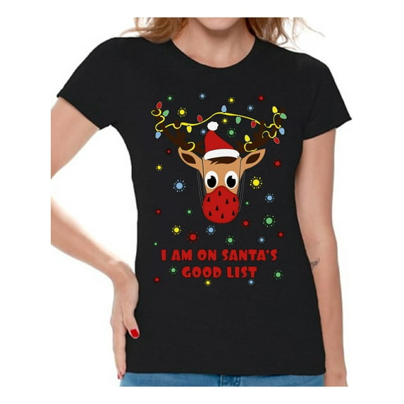 I Am On Santa's Good List Deer Wearing Mask 2020 - Funny Christmas Shirt - Happy Holiday Xmas Tshirt Gift For Women