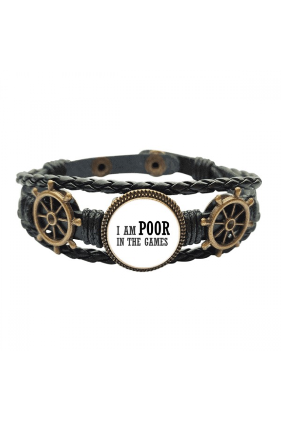 I Am Poor In The Games Art Deco Fashion Leather Braided Ocean Bracelet Wristband