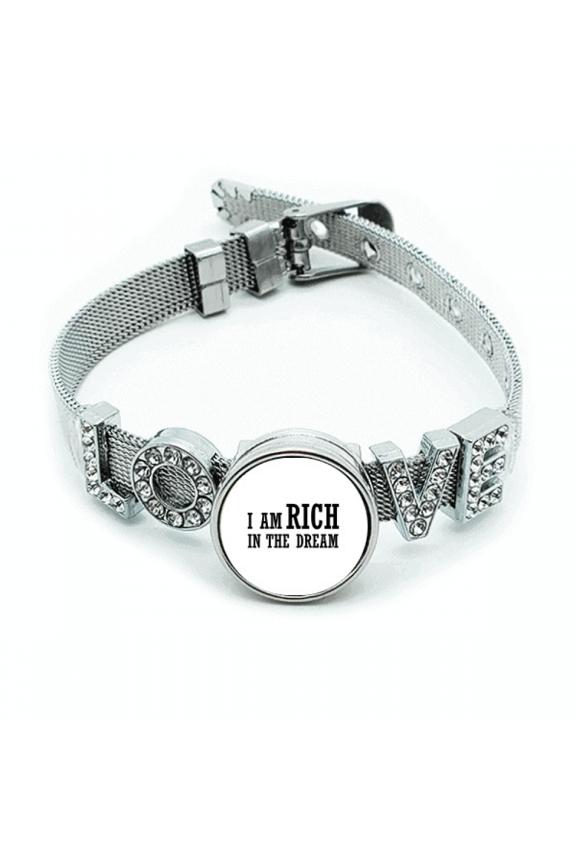 I Am Rich In The Dream Art Deco Fashion Bracelet Wristband Crystal Love Adjustable Bangle