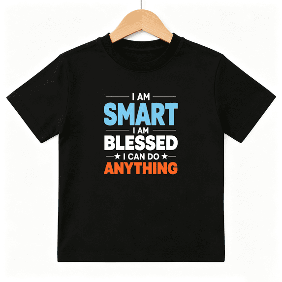 I Am Smart Blessed Boys Graphic Tee, Cute Inspirational Slogan 100% Cotton Kids Short Sleeve T-Shirt 4-13Y
