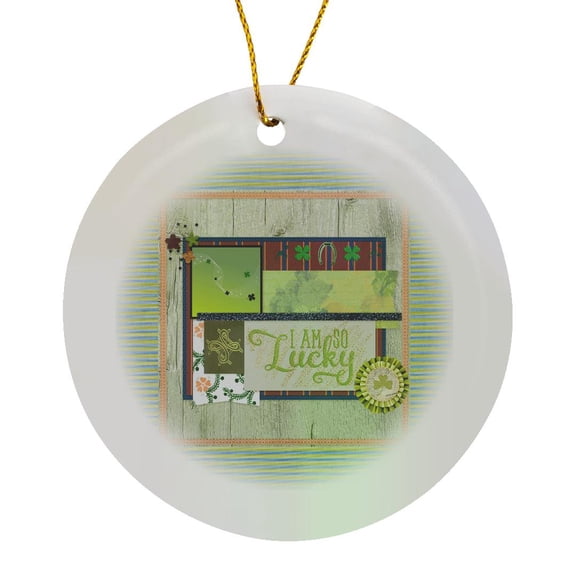 3drose, I Am So Lucky, Shamrock, Horseshoe, Flowers, Celtic Symbol, Green, Circle Porcelain Ornament