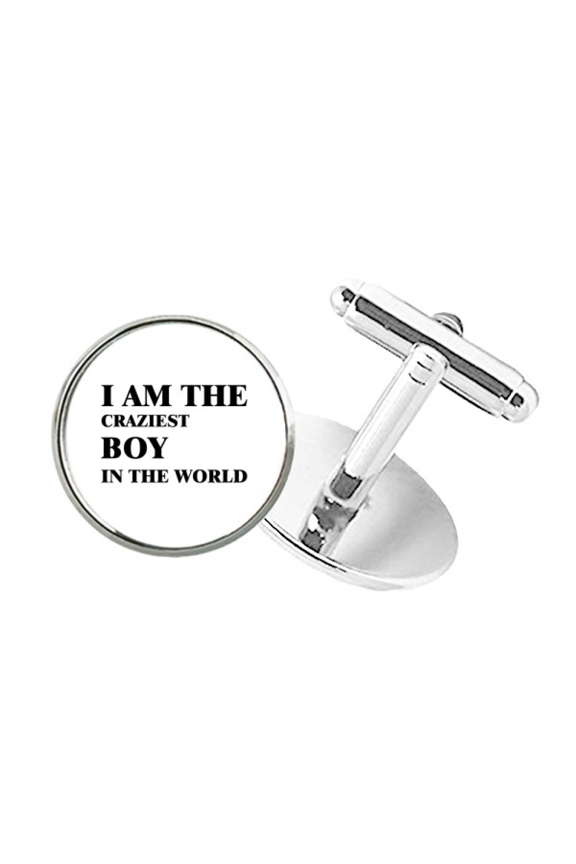 I Am The Craziest Boy Round Button Cuff Clip Stud Cufflinks