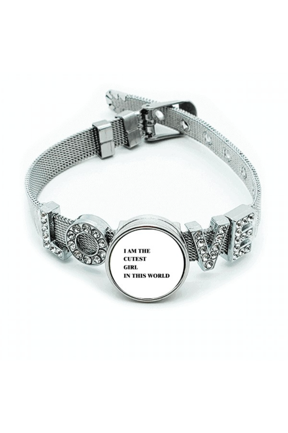 I Am The Cutest Girl Art Deco Fashion Bracelet Wristband Crystal Love Adjustable Bangle
