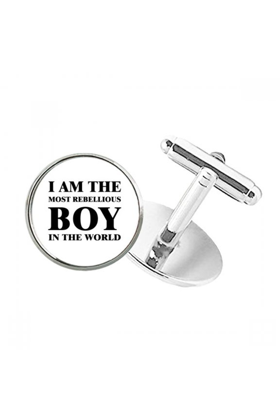 I Am The Rebellious Boy Round Button Cuff Clip Stud Cufflinks