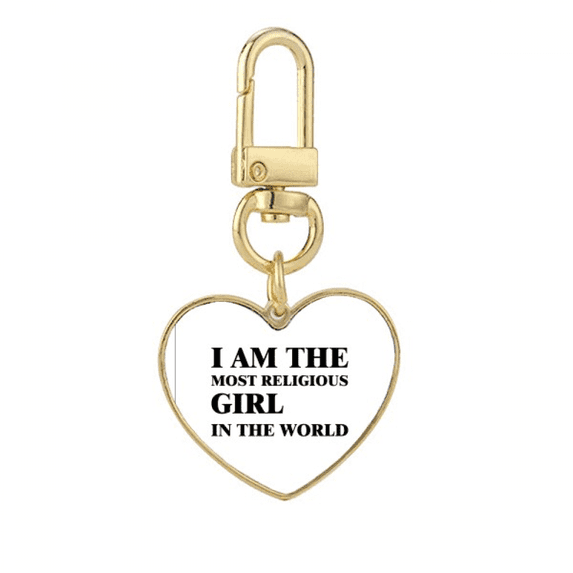 I Am The Religious Girl Art Deco Fashion Gold Heart Keychain Metal Keyring Holder