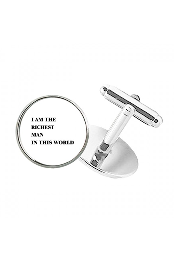 I Am The Richest Man Round Button Cuff Clip Stud Cufflinks