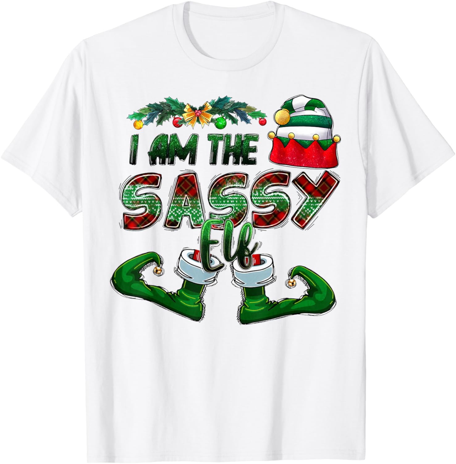I Am The Sassy Elf Christmas Kids Boys Girls Xmas Pajamas T-Shirt men and women can wear, black, white, gifts