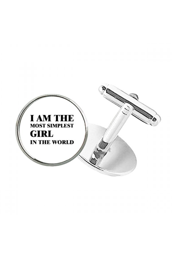 I Am The Simplest Girl Round Button Cuff Clip Stud Cufflinks