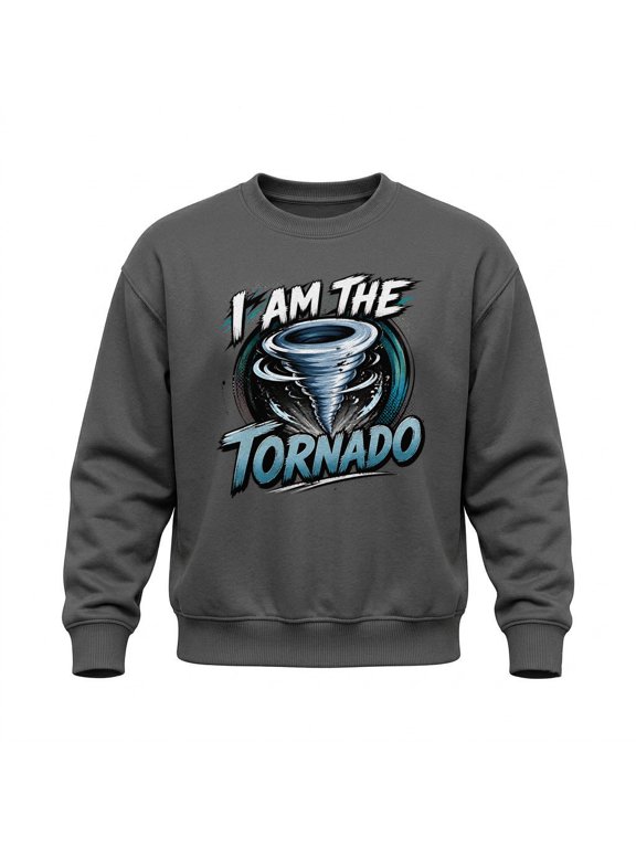 I Am The Storm Twister Tornado Sweatshirt Crew Neck Long Sleeve Fleece Top Pullover Graphic for Adults Dark Heather M