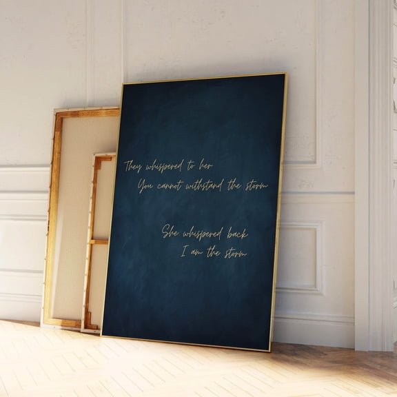 I Am The Storm Wall Art Print, Blue And Gold Decor, Feminist Wall Art, Dark Blue Decor, Quote Poster, Trendy Office Wall Art