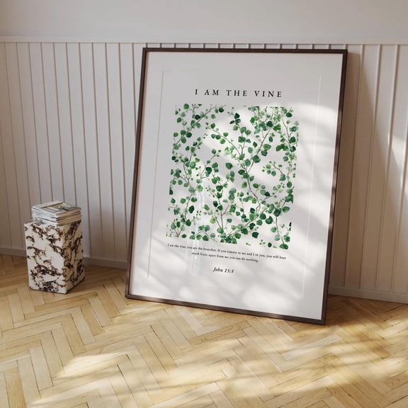 I Am The Vine Scripture John 15 Christian Prayer Wall Art Bible Verse Scripture Floral Decor Hydrangea Unframed Paper Print