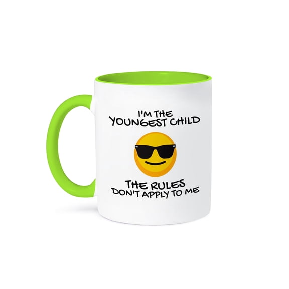 I Am The Youngest Child The Rules Do Not Apply To Me Emoji, 11oz Two-Tone Green Mug