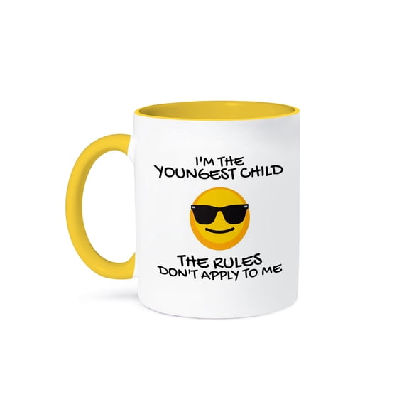 I Am The Youngest Child The Rules Do Not Apply To Me Emoji, 15oz Two-Tone Yellow Mug