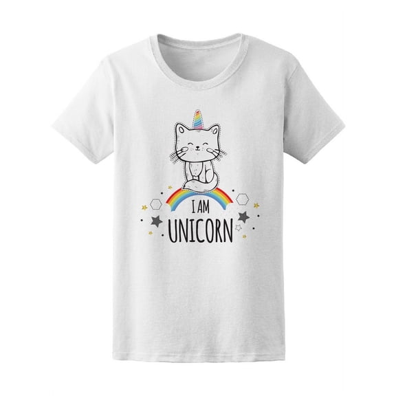 I Am Unicorn Cute Rainbow Cat T-Shirt Women -Image by Shutterstock, Female Small