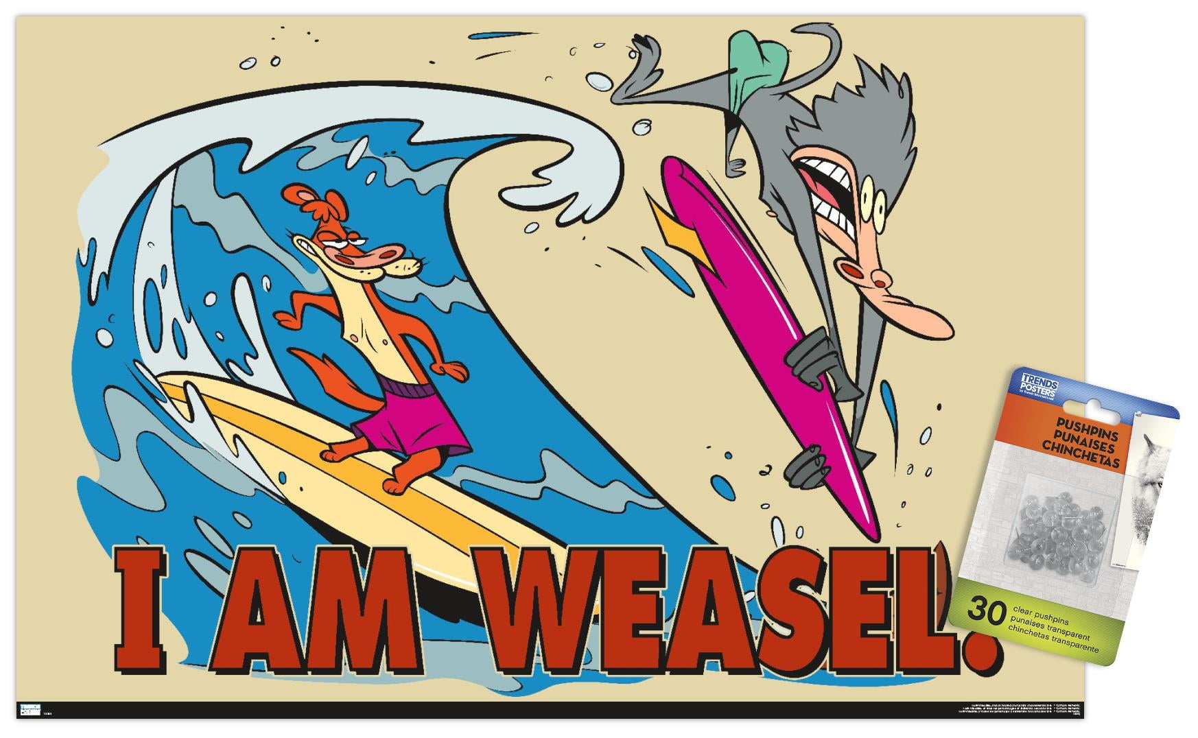 I Am Weasel Surfing Cartoon Poster with Pushpins