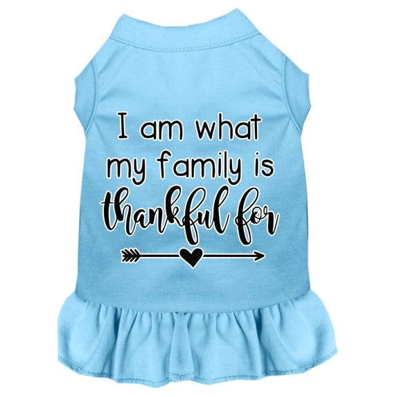 Mirage Pet I Am What My Family is Thankful For Screen Print Dog Dress Baby Blue Lg