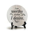 thumbnail image 1 of I Am Worthy Of What I Desire Wood Color Circle Table Sign (5" X 5"), 1 of 4