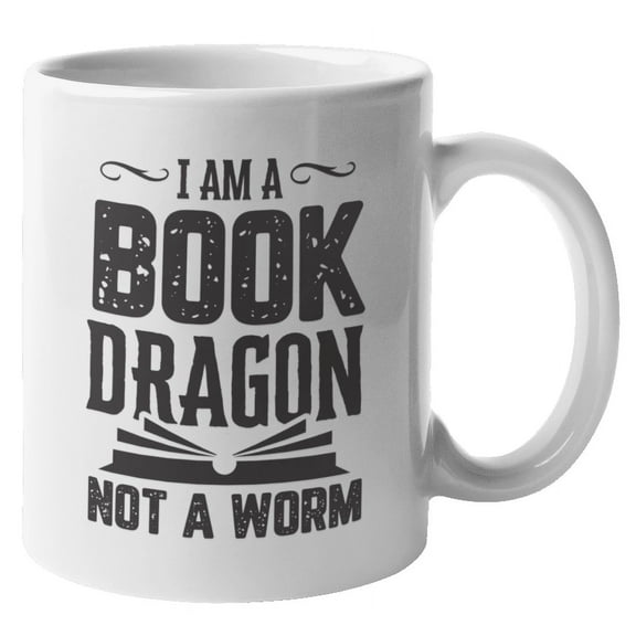 I Am a Book Dragon Not a Worm Funny Coffee & Tea Mug for Book Lovers (11oz)