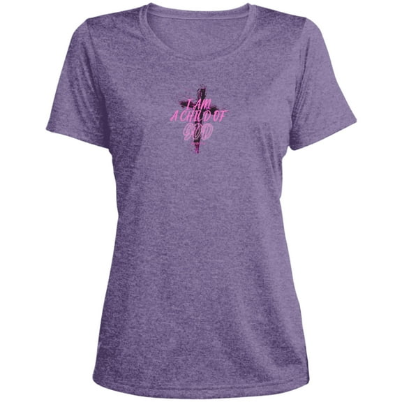 I Am a Child of God Ladies Heather Scoop Neck Performance Tee
