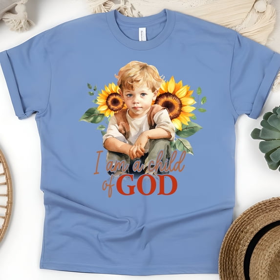 I Am a Child of God T-Shirt, Christian Graphic Tee for Women, CarolinaBlue, Size XL