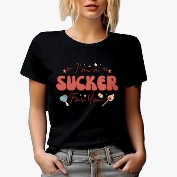 I Am a Sucker for You, Sweet & Romantic Retro Valentine's Day Gift, Black T-Shirt, XL