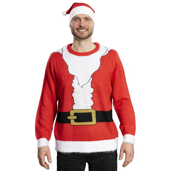 I Am the Santa Claus Knitted Ugly Christmas Sweater and Beanie Hat Costume Set