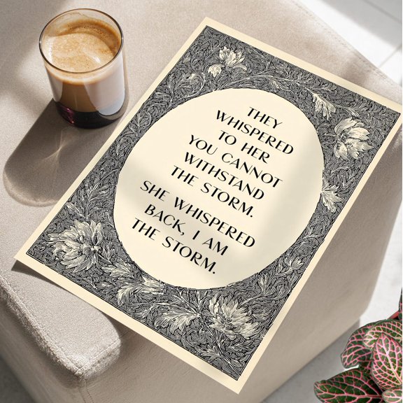 I Am the Storm Quote Floral Black White Pattern Inspired Minimalist Feminist Decor, Unframed Canvas