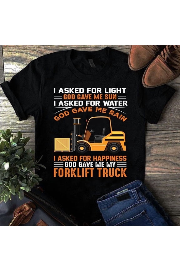 I Asked For Light God Gave Me Sun Forklift Truck Driver Fan Royal Blue/ Black... Tshirt, Vintage T-Shirt - All Sizes S-5Xl, Gategoo