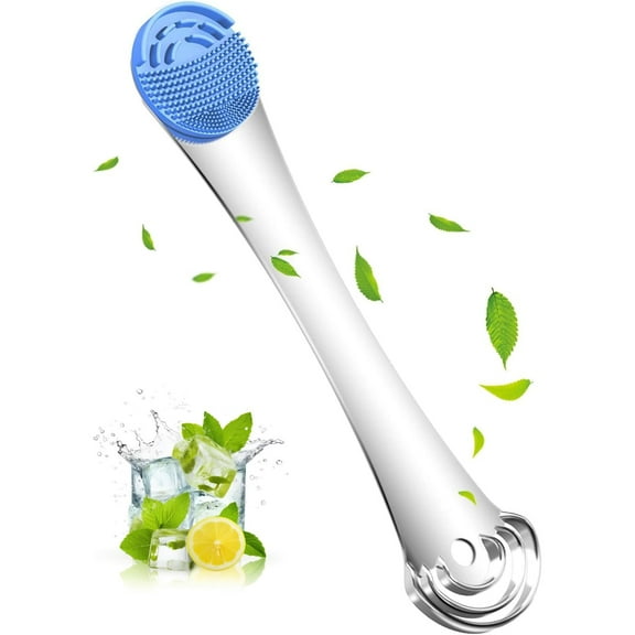 I.B.N Tongue Scraper with Silicone Brush,Double Side Tongue Cleaner,100% Stainless Steel