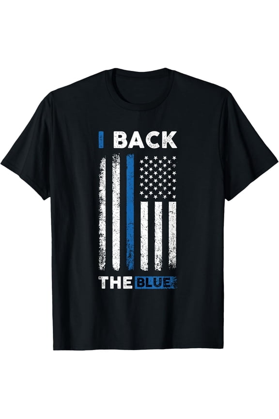 I Back The Blue - Blue Line Police Officer Cop T-ShirtMen and women, White Black T-shirt, size: Extra large S-923XL
