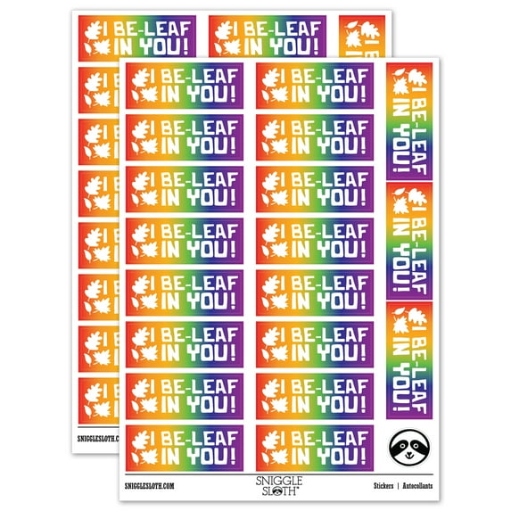 I Be-Leaf Believe in You Teacher Student School Sticker Set - Rainbow - Gloss Finish - 2.00" Large
