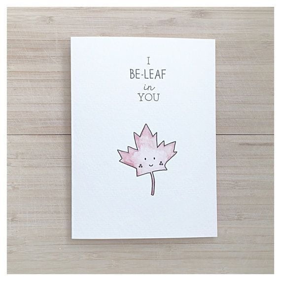 I Be-Leaf in You Greeting Card – Cute Motivational Card with Leaf Design – Blank Inside, Perfect for Encouragement or Just Because