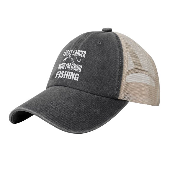 I Beat Cancer Now I'M Going Fishing Baseball Cap Trucker Hat For Men Women Adjustable Outdoor Denim Mesh Hat
