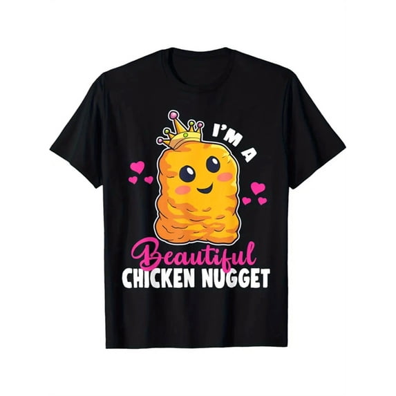 I Am A Beautiful Chicken Nugget Funny Kawaii Graphic Tee for Men Women, Cute Foodie Christmas Short Sleeve T-Shirt, Casual Crew Neck Top for Chicken Lover Holiday Gift