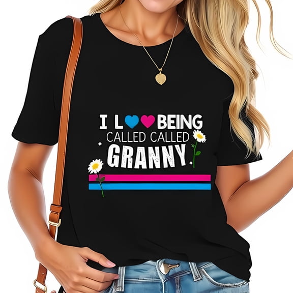 I ❤️ Being Called Granny Cotton Short Sleeve T-Shirt - Playful Floral Design Casual Fit for Grandmothers
