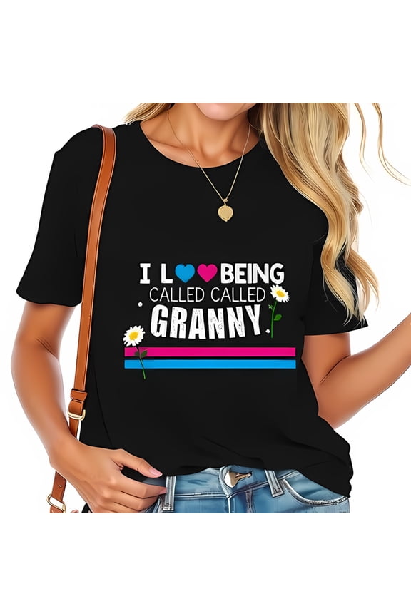 I ❤️ Being Called Granny Cotton Short Sleeve T-Shirt - Playful Floral Design Casual Fit for Grandmothers