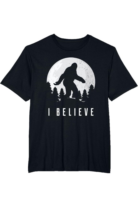 I Believe Bigfoot Sasquatch T-ShirtMen's and women's gift, black and white T-shirt, size: Extra large S-4XL