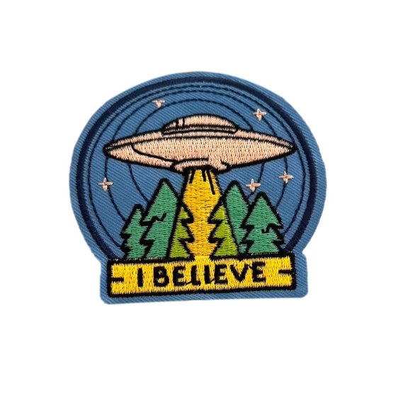 I Believe Embroidered Iron-On Patch UFO Cosplay DIY 2.75 Inch Wide