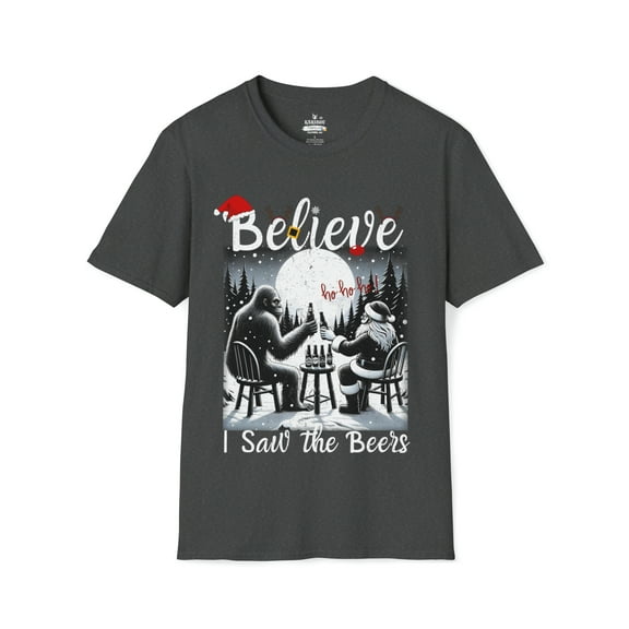 I Believe I Saw the Beers" Funny Christmas Bigfoot Unisex Softstyle T-Shirt