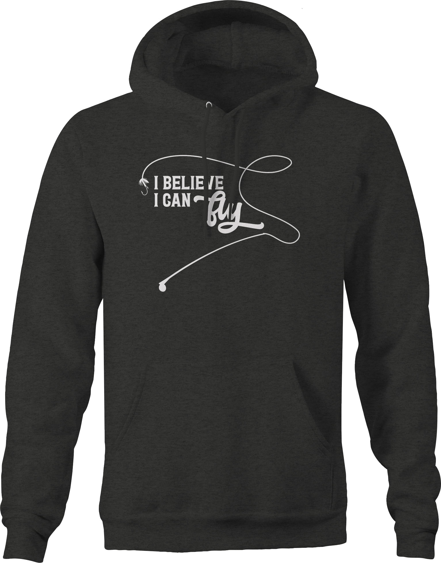 I Believe I can Fly Fishing Hoodie for Big Men 3XL Dark Gray