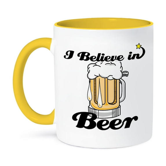3dRose, I Believe In Beer, 11oz Two-Tone Yellow Mug