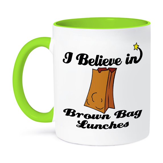 3dRose, I Believe In Brown Bag Lunches, 11oz Two-Tone Green Mug