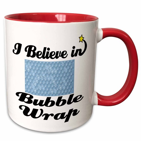 3drose, I Believe in Bubble Wrap, 15oz Two-tone Red Mug