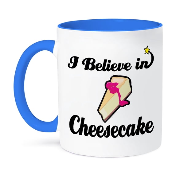 3dRose, I Believe In Cheesecake, 15oz Two-Tone Blue Mug