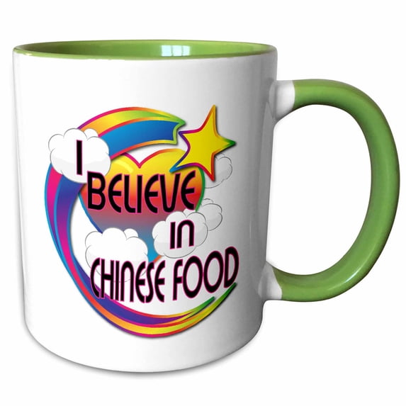 3drose, I Believe in Chinese Food Cute Believer Design, 15oz Two-tone Green Mug